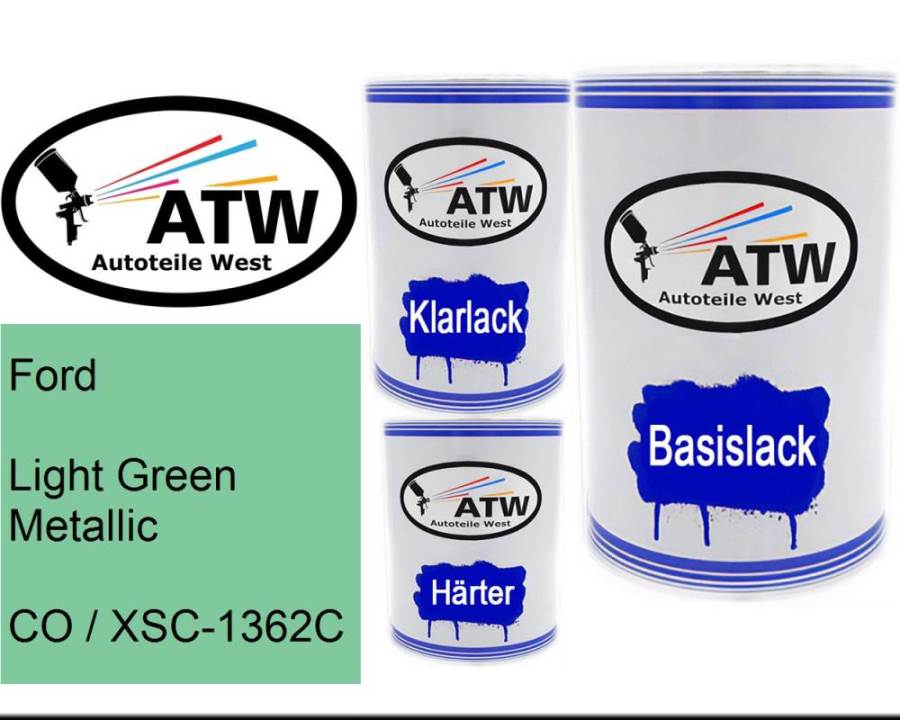 Ford, Light Green Metallic, CO / XSC-1362C: 500ml Lackdose + 500ml Klarlack + 250ml Härter - Set, von ATW Autoteile West.